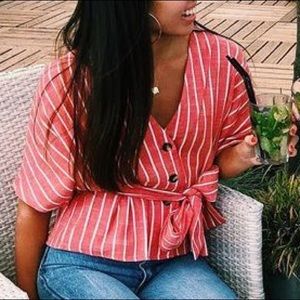 Topshop red and white striped tie top